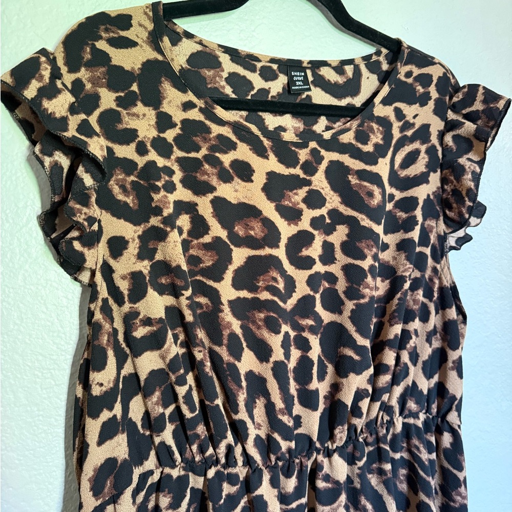 SHEIN Leopard Print Ruffle Blouse - Picture 2 of 2